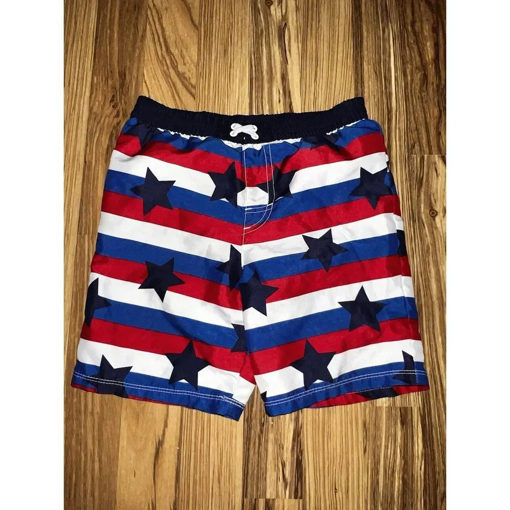 Laguna OP Crazy 8 Swimming Trunks Boys Size 3T Toddler American Flag Red White‎